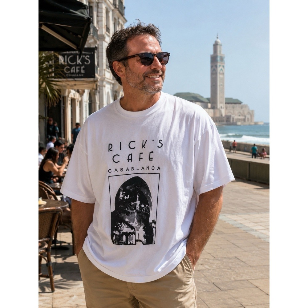 Rick's Cafe Casablanca Men's XL White T-Shirt Short Sleeve 100% Cotton